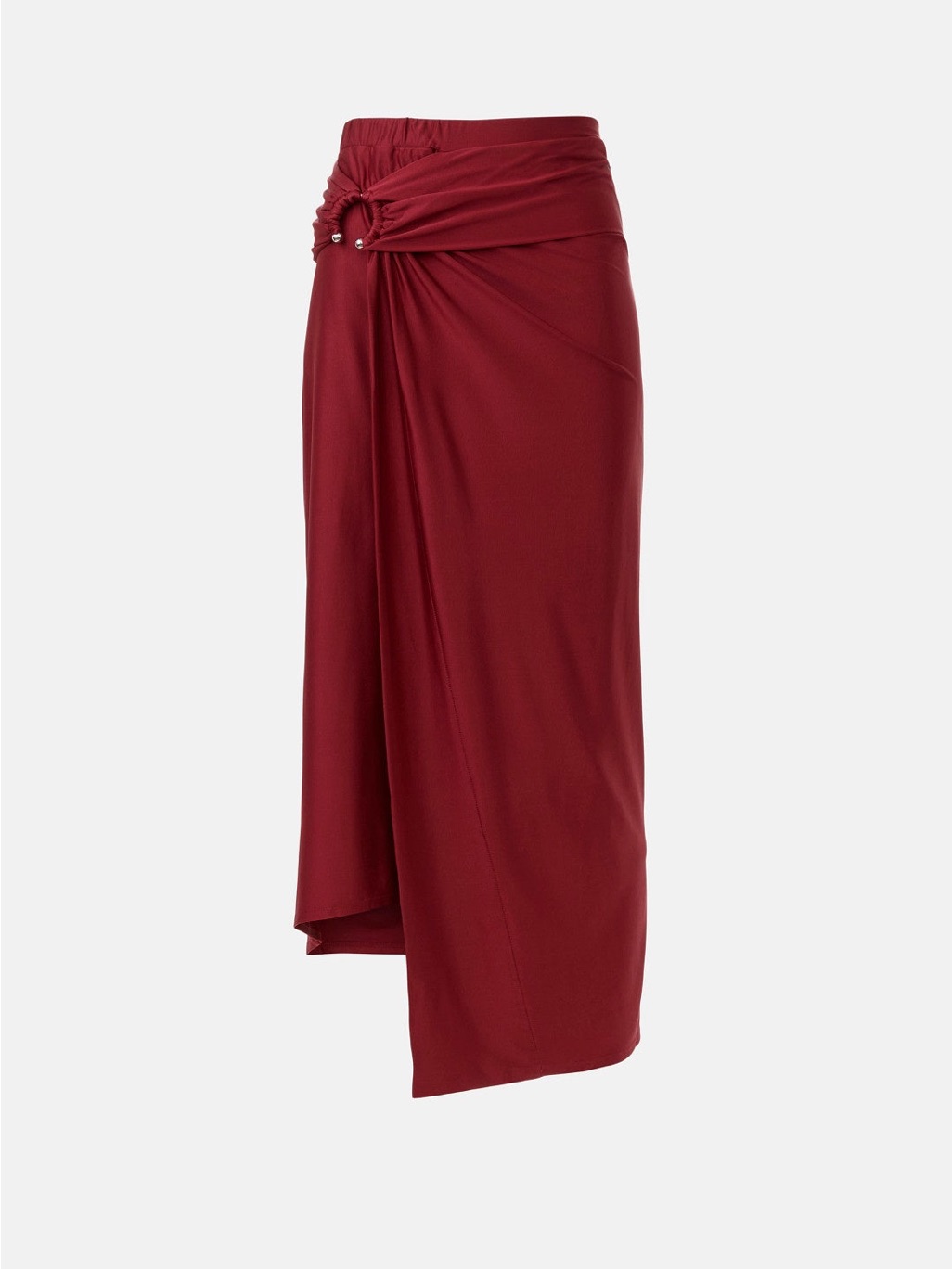 Paco Rabanne Burgundy Draped Midi Skirt With Twist Detail